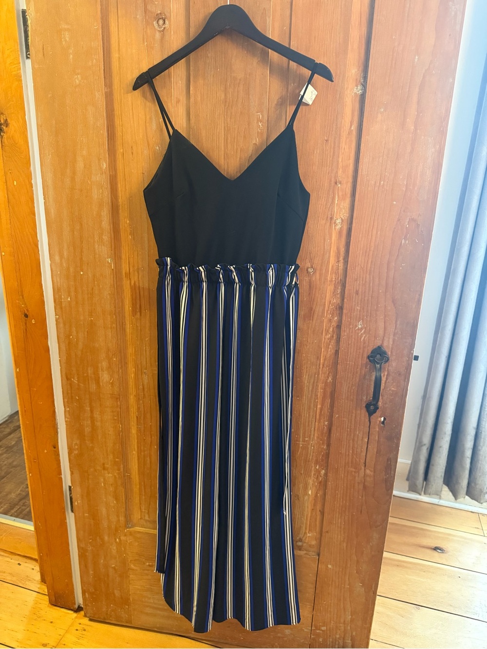 Striped Midi Jumpsuit with Black Bodice